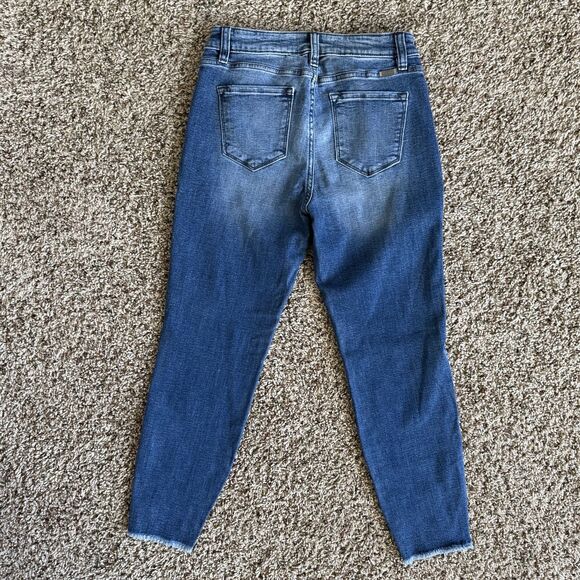 KanCan Jeans 9/28 Mid-Rise Skinny Ankle Blue Denim Frayed edge & slit #KC8558M - Picture 3 of 9